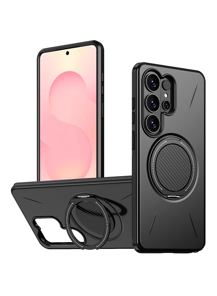 لحافظة Samsung S26 Ultra، متوافق مع حامل الخاتم، غطاء خلفي شبه شفاف غير لامع مقاوم للصدمات، حافظة هاتف رقيقة ودقيقة للحماية الكاملة لجهاز Galaxy S26 Ultra (أسود) - Image 1